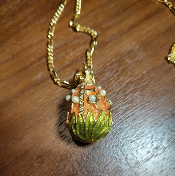 Joan Rivers Lily Of The Valley Enamel Egg Pendant Necklace With Pearl Accents - Picture 1 of 5